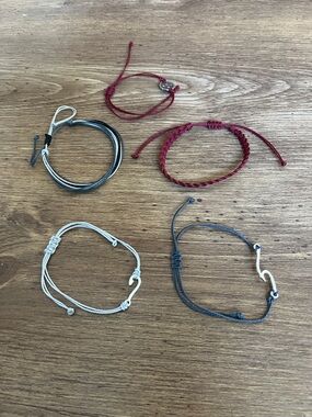 Unk Burgundy , Gray and Silver Adjustable Cord Bracelet Set